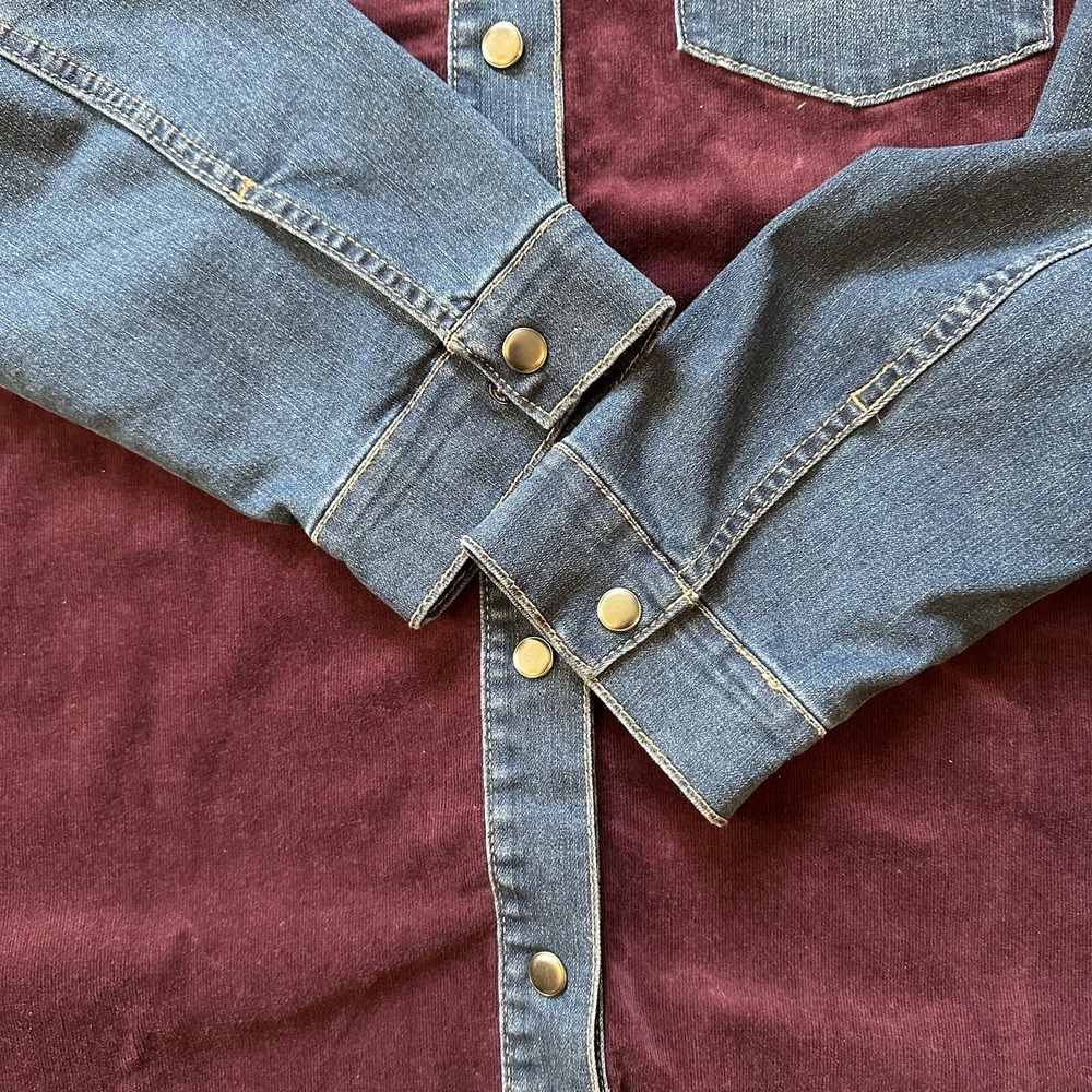 LOGO Lori Goldstein Denim Corduroy Jacket Womens 2X Cowboy Fringe Color Block - Picture 6 of 15